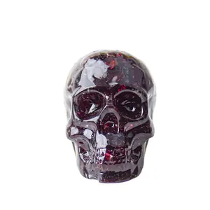 Translucent dark red crystal resin skull head desktop ornament with interior fragments