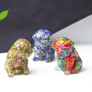 Handmade Resin Pug Dog Figurine With Natural Crystal Stone Fragments Cute Wrinkle Texture Art Animal Statue For Home Office Desk Decor
