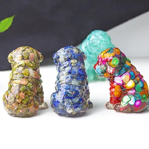 Handcrafted resin Shar-Pei dog ornaments with colorful crushed stones and crystals