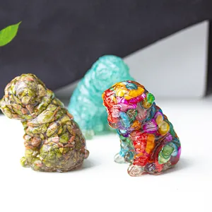 Artistic resin Shar Pei figurines with colorful crystal stone inlay for home desk decor