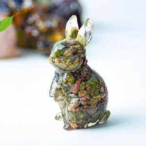 Figurine lapin en résine avec pierres de cristal naturel pour décoration d'intérieur