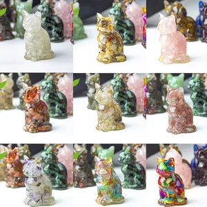 Detailed grid showing nine resin lucky cat figurines with colorful crystal stone infills