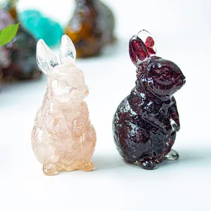 Figurines de lapin en cristal de résine rose et violet pour décoration de bureau chic
