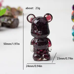 Red natural crystal resin bear figurine 50mm tall with detailed dimension markings