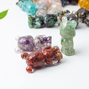 Handcrafted crystal resin bear ornaments featuring natural amethyst and jade stones