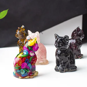 Handcrafted resin lucky cat figurines in various stone finishes for home decor