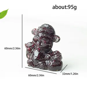 Traditional red resin Caishen statue with crystal, prosperity gift, 60x60x32mm, 95g
