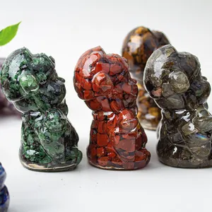 Artistic resin figurines with natural crystal stones for home and office decoration