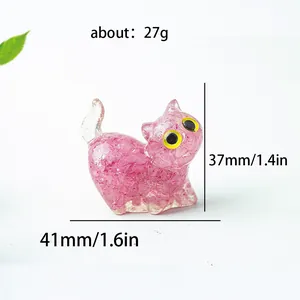 Figurine chat en cristal rose faite main 41mm x 37mm pour décoration de bureau
