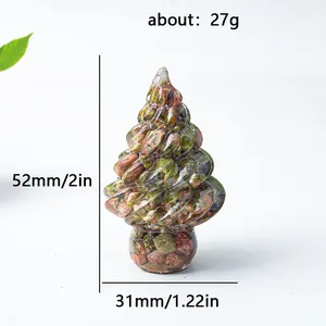 Resin crystal Christmas tree desk ornament with red and green crushed stones, 2 inches tall
