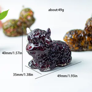 Handcrafted resin highland cow figurine with red natural crystal texture and 49mm size