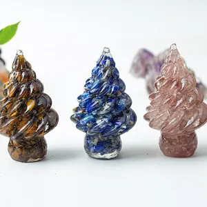 Three-piece resin crystal Christmas tree set with Tiger Eye and Lapis Lazuli stones