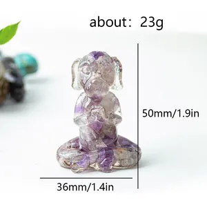 Meditating dog figurine made of amethyst crystal stones, size 1.9 inches for home decor