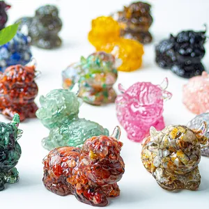 Scottish Highland Cow resin figurines filled with colorful natural crystal stones