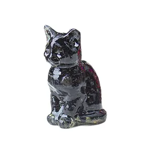 Glossy black resin lucky cat ornament with golden speckles for home and office desk decor