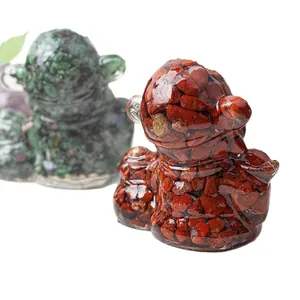 Handcrafted resin Yoda figurine made with natural crystals for home and office decor