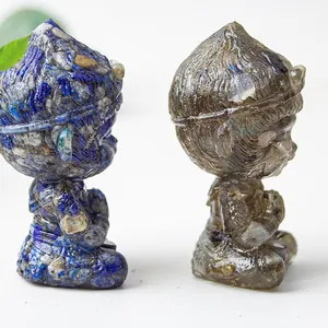 Macro detail of paired monkey king resin statues with natural crystal texture finish