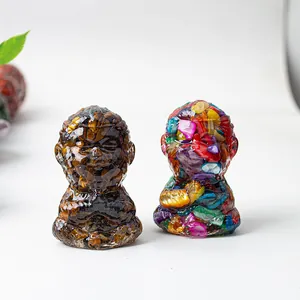 Zen monk meditation statues made of clear resin and natural crystal stone chips