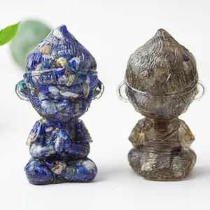 Crystal Monkey King figurines in blue and amber tones for zen desktop decoration