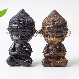 Zen Monkey King Figurine Resin Synthetic Crystal Stone Statue Sitting Meditation Monkey King Desk Ornament Home Office Decor Gift