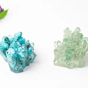 Grappes de cristaux naturels en résine, ornements décoratifs turquoise et vert