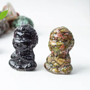 Zen Little Monk Figurine Natural Crystal Gravel Resin Buddha Statue For Meditation Yoga Home Office Desktop Decor Gift