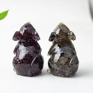 Statuine di topo in resina con cristalli naturali per un'elegante decorazione da tavolo