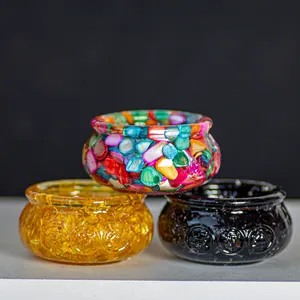 Ensemble de bols en résine cristal faits main avec mosaïque de coquillages colorés