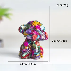 Artistic resin puppy figurine made with colorful natural crystals and faceted stones