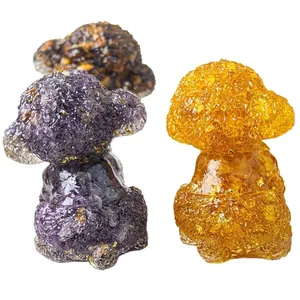 Puppy resin figurines with natural crystal and gold foil flakes in three colors
