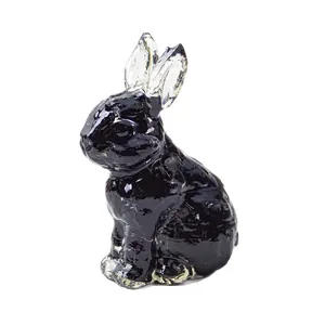 Elegant black resin standing rabbit figurine with crystal texture and glossy finish
