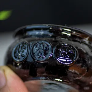Socle de bassin au trésor pour arbre à monnaie en cristal poli avec caractères chinois