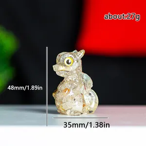 Mini escultura de dragón de cristal y resina con piedras naturales para decorar mesas