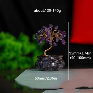 Feng-Shui-Amethyst-Kristallbaum-Deko mit Kupferdraht und Amethyst-Sockel für Reichtum