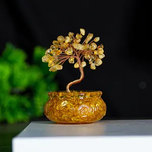 Handgefertigter Kristall Geldbaum Naturstein Chips Kupferdraht Lucky Feng Shui Schreibtisch Ornament Reichtum Heilung Deko
