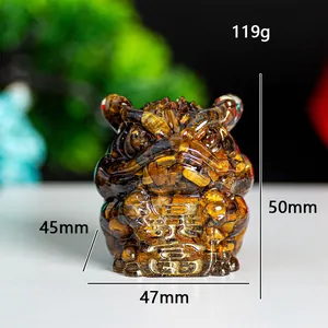 Tiger eye resin three-legged money toad statue with lucky zodiac engraving and 119g weight