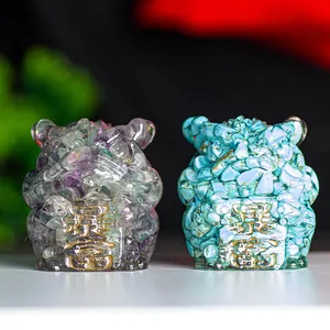 Resin Natural Crushed Crystal Stone Fortune Tiger Ornament Wealth Symbol Luck Mascot Desktop Decoration Home Office Gift
