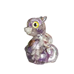 Escultura artística de dragón de cristal con amatista púrpura y ojos amarillos