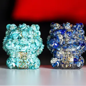 Lucky Feng Shui Pi Xiu Ornament Resin Natural Crystal Stone Desktop Decoration Wealth Prosperity Figurine Home Office Gift