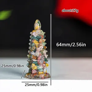 Colorful resin healing crystal tower ornament with crushed natural stones and size measurements