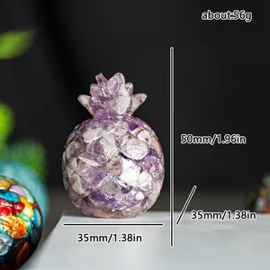 Natural amethyst crystal pineapple resin ornament for office and desk decoration