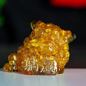 Natural Crystal Chip Resin Fortune PiXiu Golden Toad Ornament Lucky Healing Stone Statue For Home Office Desk Decor Gift