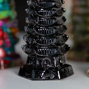 Polished black resin crystal Wenchang Pagoda ornament for office and study desk decor
