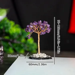 Citrine money tree crystal decor with amethyst leaves and bronze wire trunk 90-120mm tall