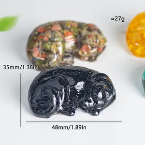 Polished crystal resin Labrador sleeping dog figurines in various natural gemstones
