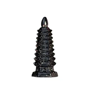 Resin crystal Wenchang Pagoda statue for office desk decor in deep black finish