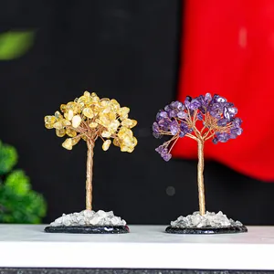 Natural citrine and amethyst money tree crystal decor with wire wrapped branches