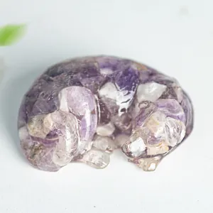 Sleeping Labrador resin dog ornament with purple amethyst crystals and clear finish