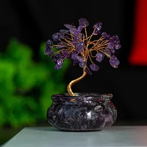 Amethyst-Kristallbaum mit Kupferdrahtzweigen und Schatzschalen-Basis für die Dekoration