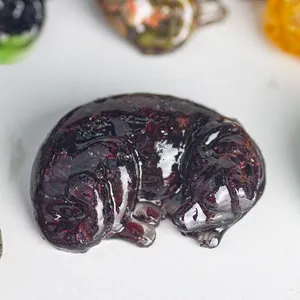 Macro shot of sleeping Labrador puppy statue with purple crystal resin texture